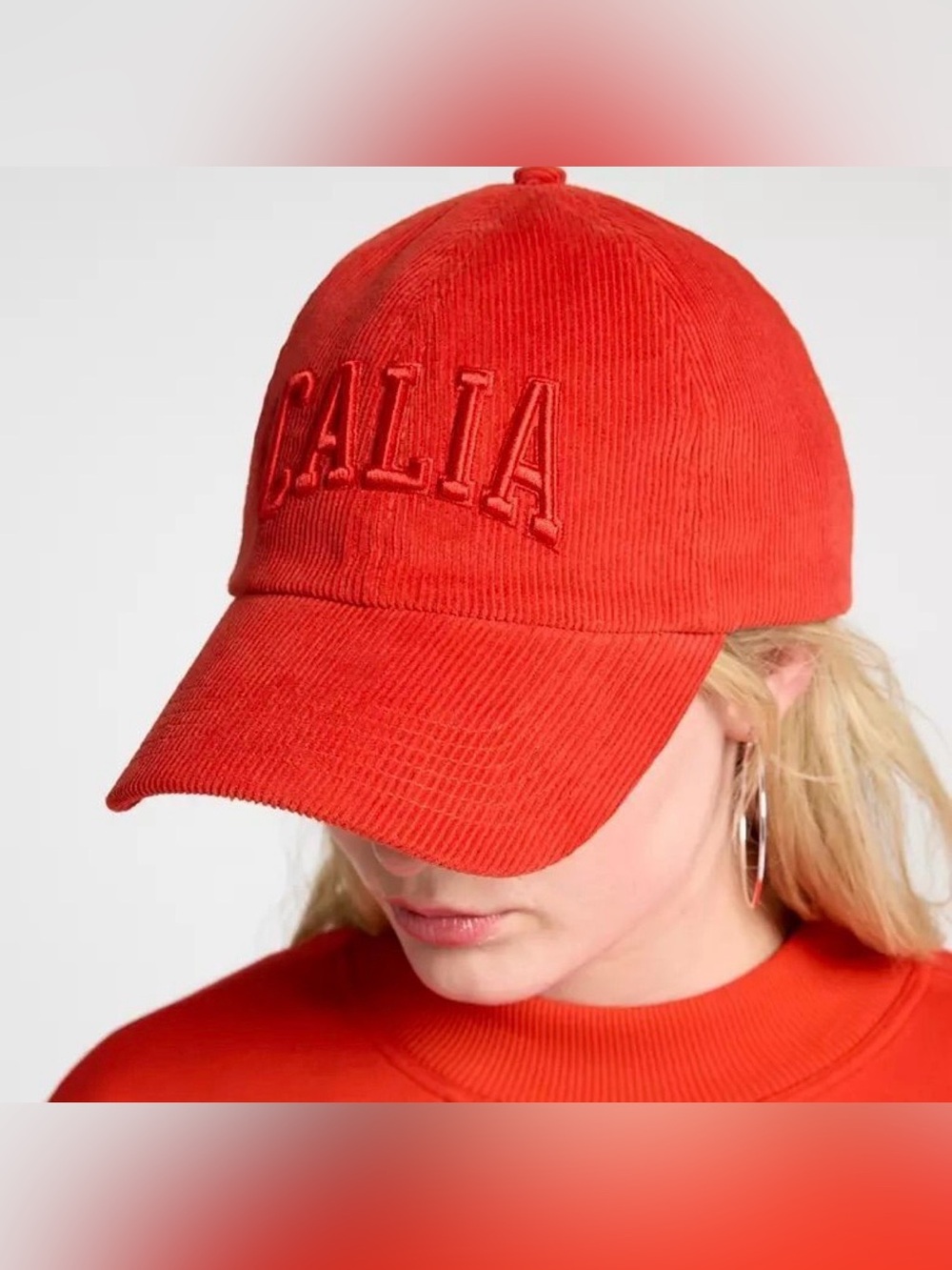 CALIA by Carrie Underwood Red Corduroy Baseball Cap with Embroidered CALIA